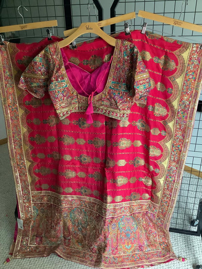 Rani Chinon Silk Saree with Fully Stitched Heavy Embroidered Blouse Ajmera
