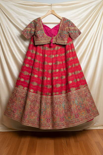 Rani Chinon Silk Saree with Fully Stitched Heavy Embroidered Blouse Ajmera