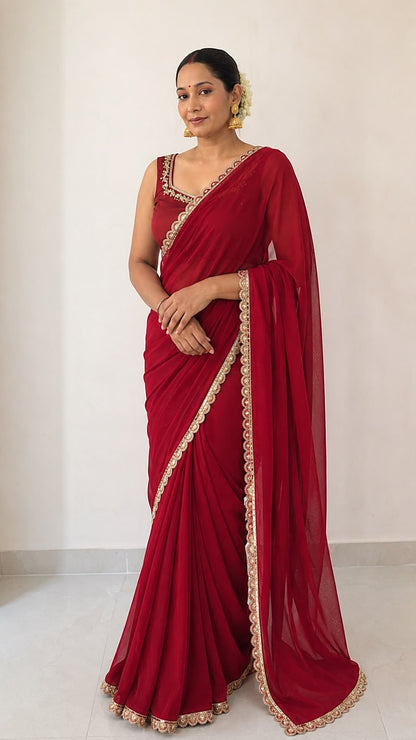 Luxury Ready-to-Wear Red Saree Maha Collection
