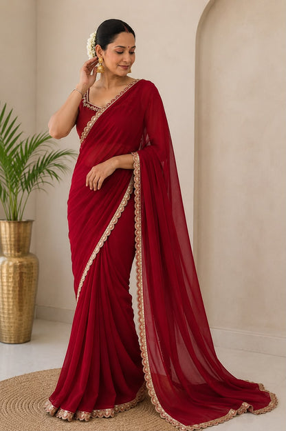 Luxury Ready-to-Wear Red Saree Maha Collection