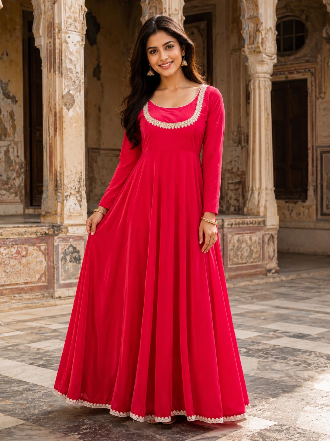 Red Anarkali is crafted in premium Crepe fabric Maha Collection