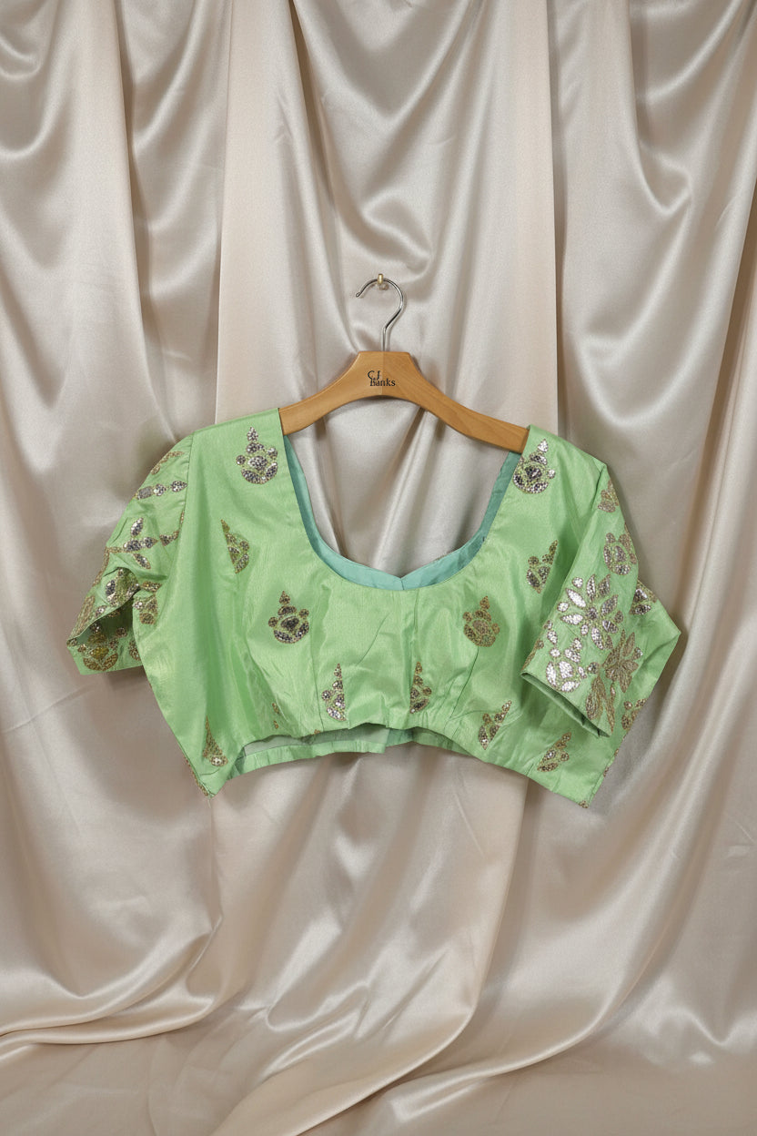 Large Size Party Wear Blouse - Light Mint Green (Mix Cotton) Maha Collection