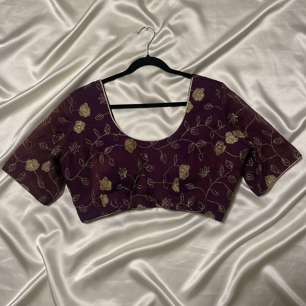 Plus Size Party Wear Blouse - Wine | Size 54 Maha Collection
