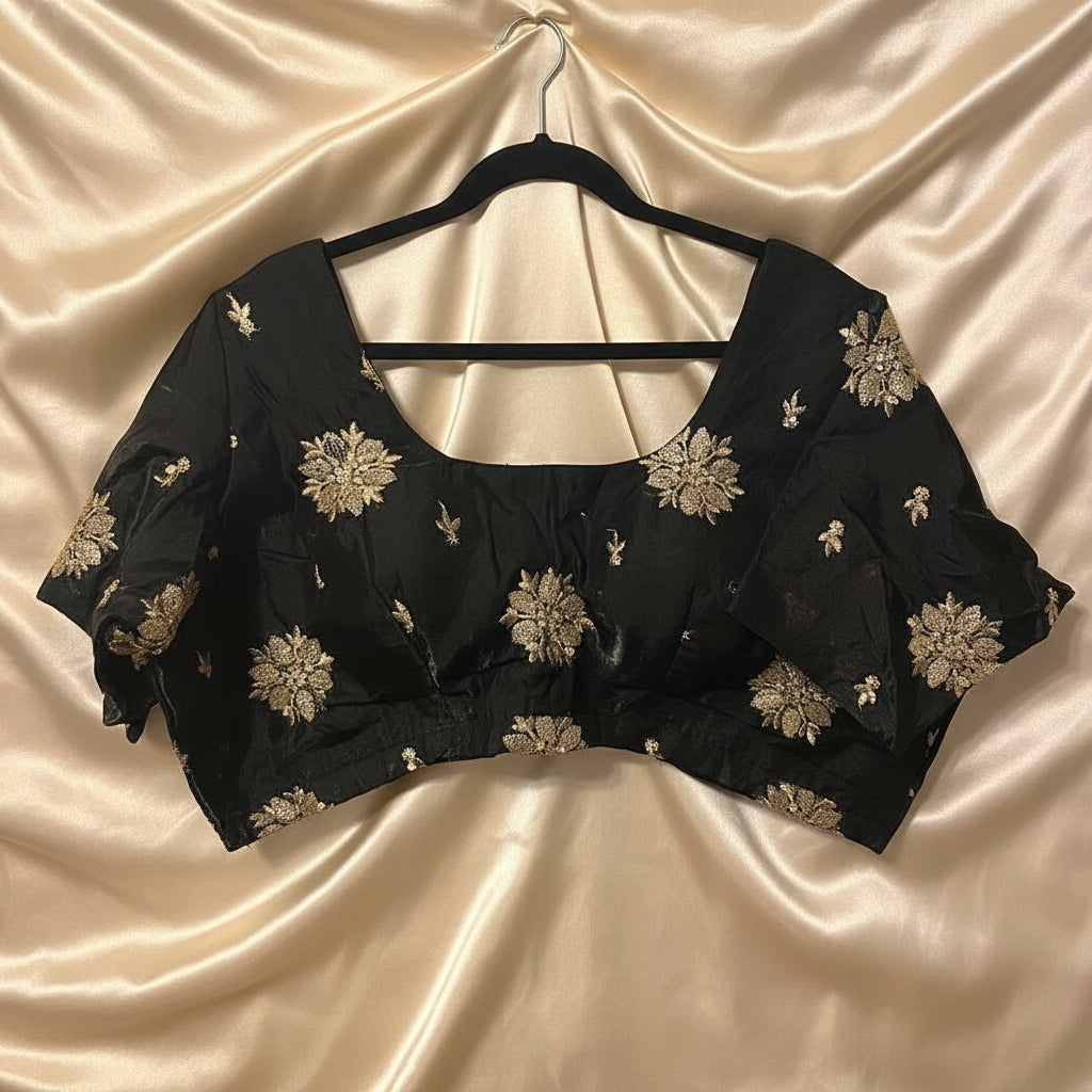 Plus Size Party Wear Blouse - Black (Fandy Silk) | Size 54 Maha Collection