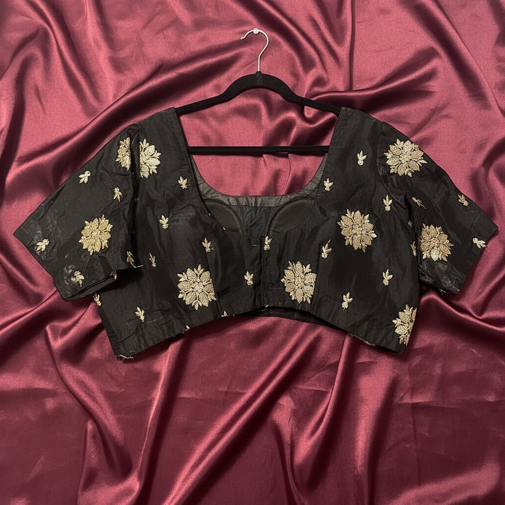 Plus Size Party Wear Blouse - Black (Fandy Silk) | Size 54 Maha Collection