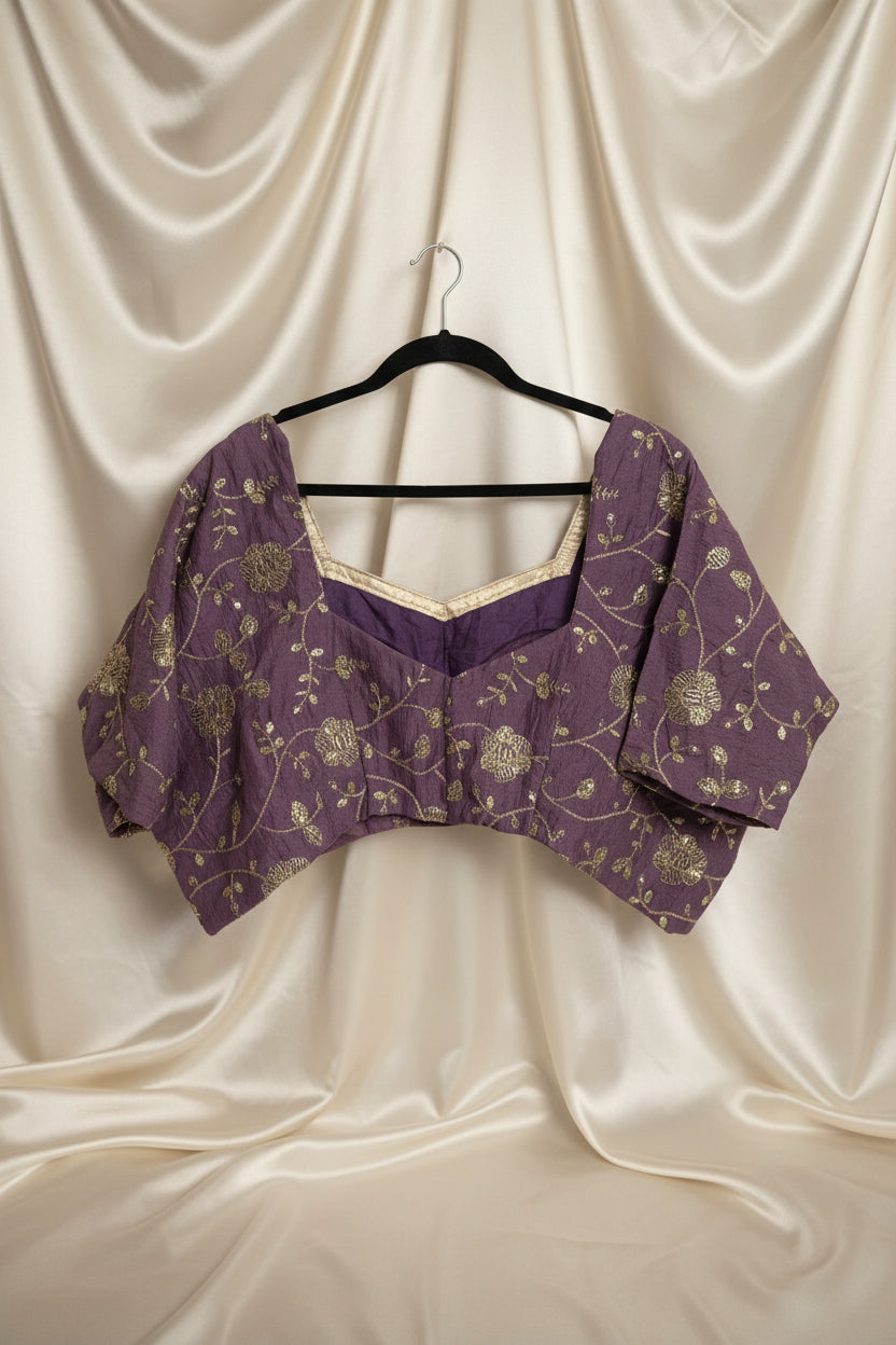 Plus Size Party Wear Blouse - Purple (Mix Crepe) | Size 54 