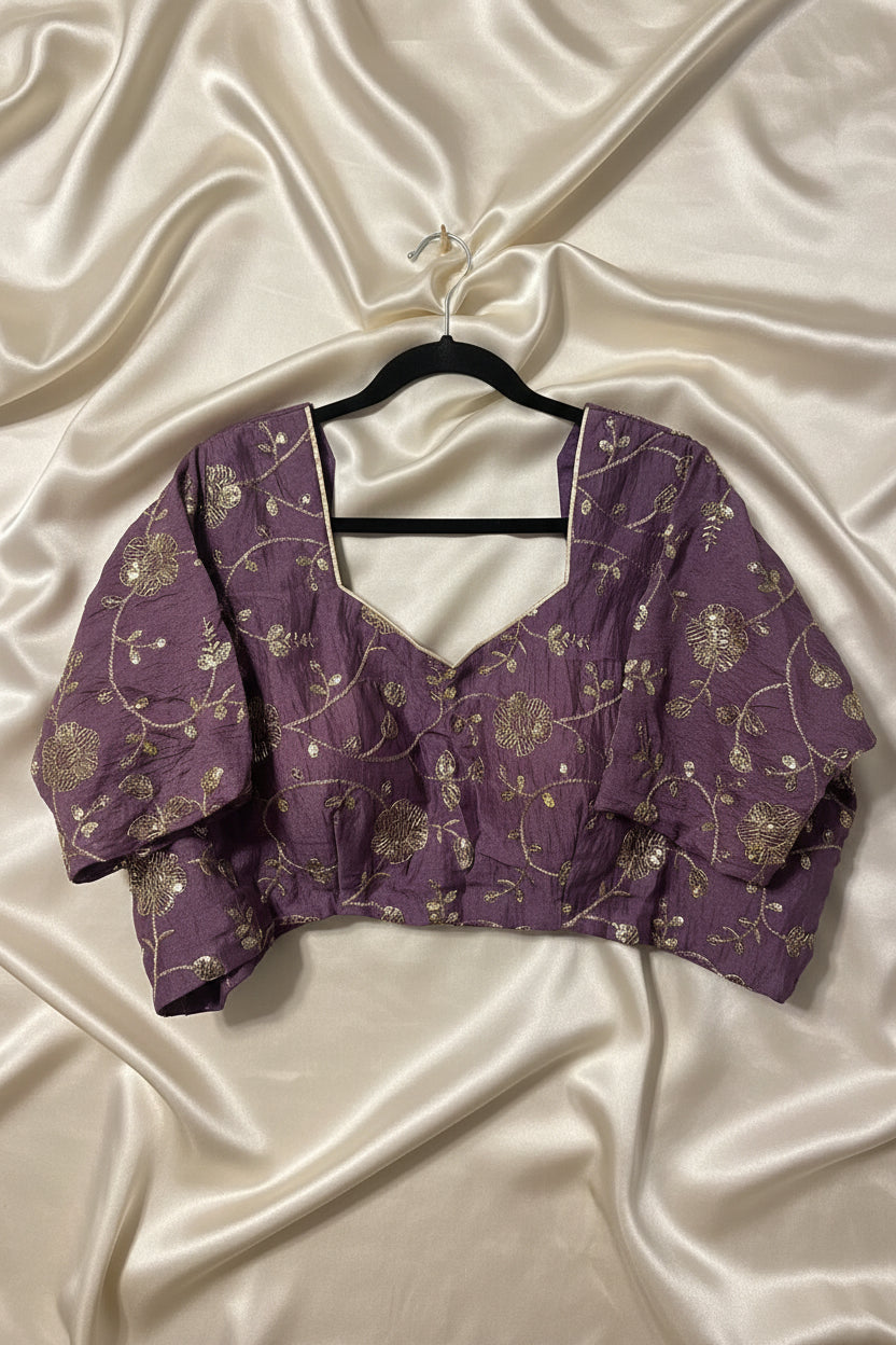 Plus Size Party Wear Blouse - Purple (Mix Crepe) | Size 54 Maha Collection
