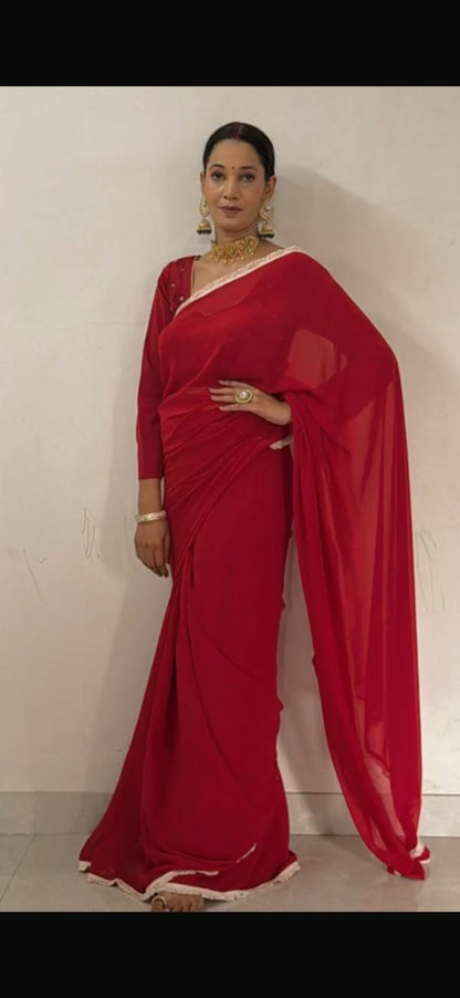 Luxury Ready-to-Wear Red Saree Deepika's Adornments