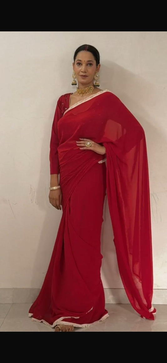 Luxury Ready-to-Wear Red Saree Deepika's Adornments