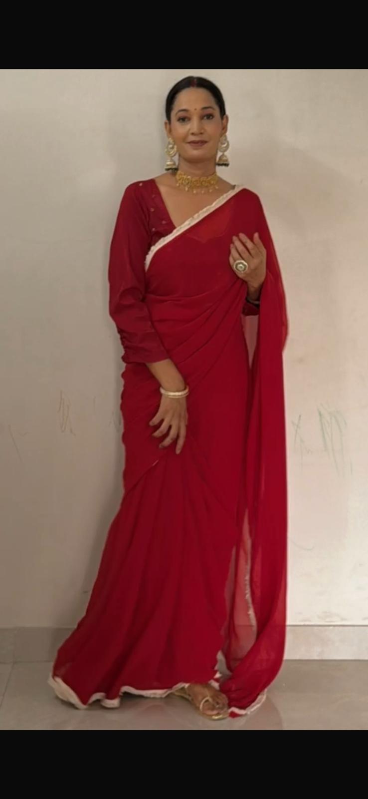 Luxury Ready-to-Wear Red Saree Deepika's Adornments