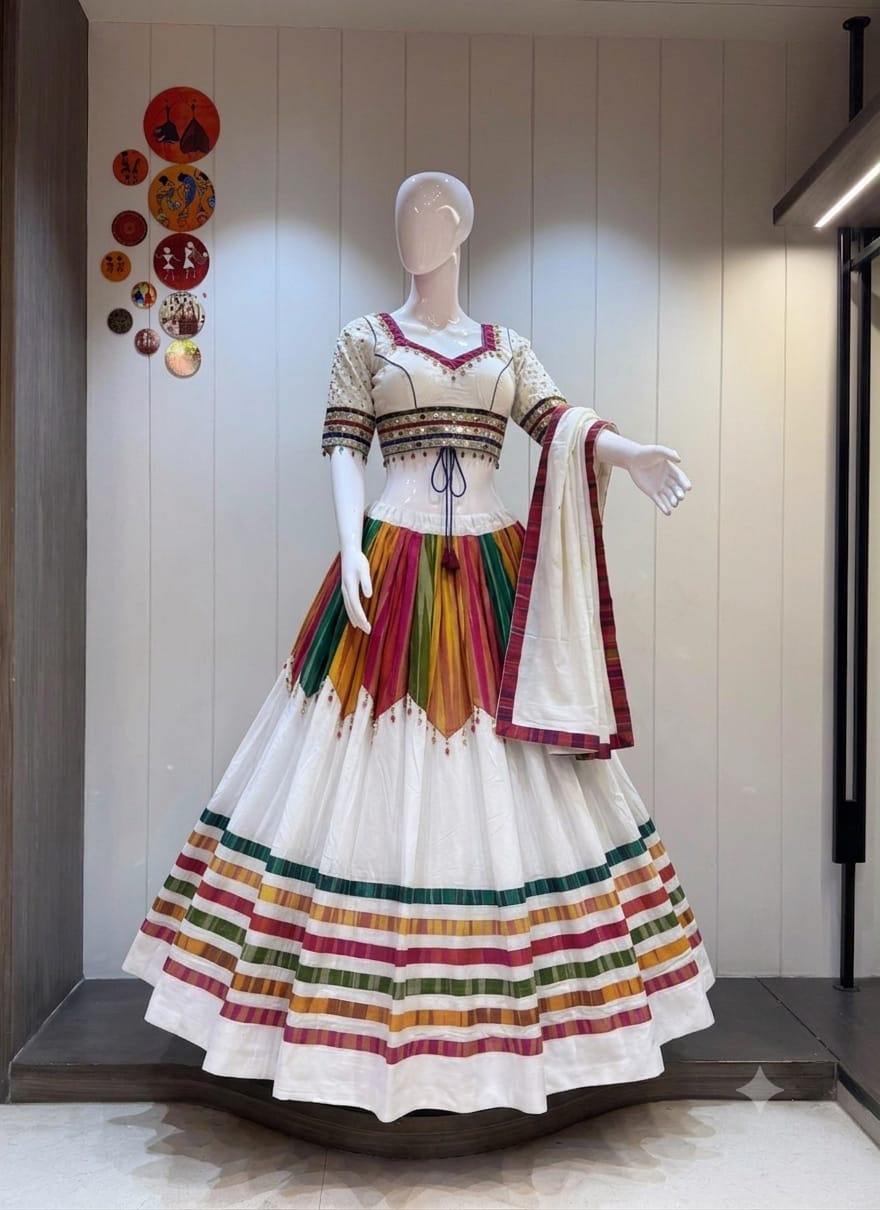 White multicolor Lengha Choli Rutva Fashions