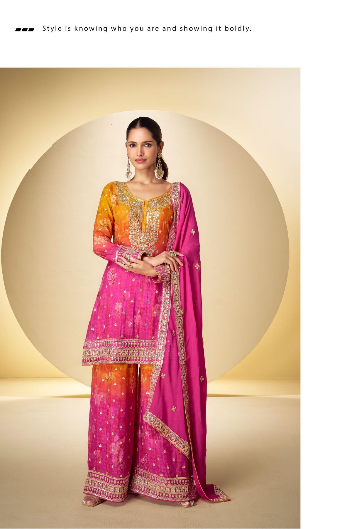 Chinon Floral Palazzo Suit with Dupatta | Size 44 Deepika's Adornments