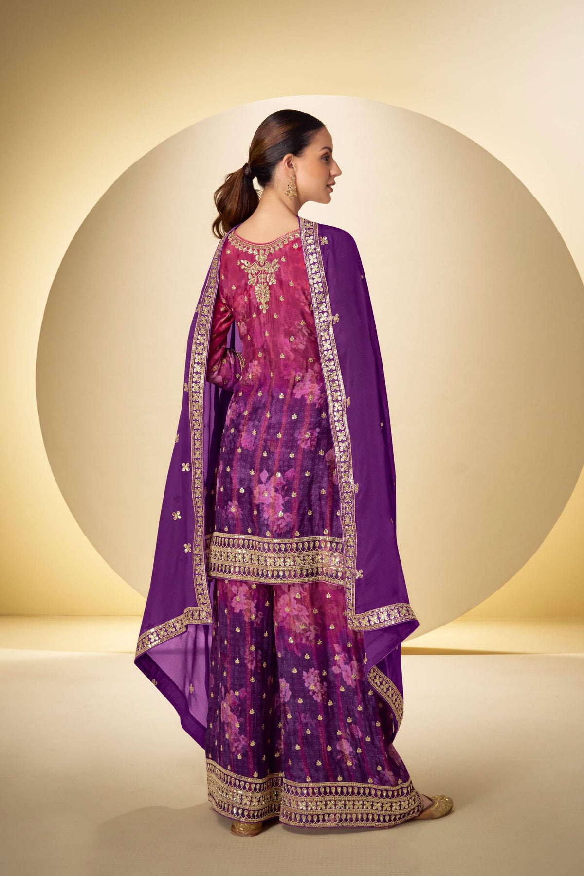 Chinon Floral Palazzo Suit with Dupatta | Size 44 Deepika's Adornments