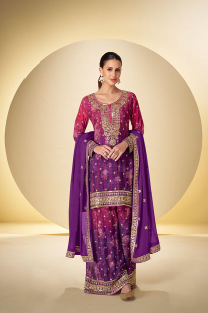 Chinon Floral Palazzo Suit with Dupatta | Size 44 Deepika's Adornments