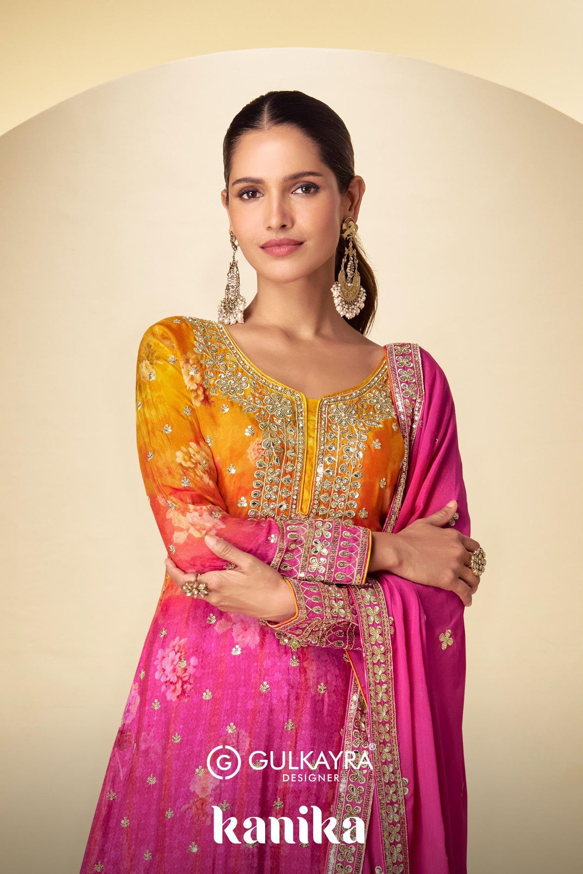 Chinon Floral Palazzo Suit with Dupatta | Size 44 Deepika's Adornments