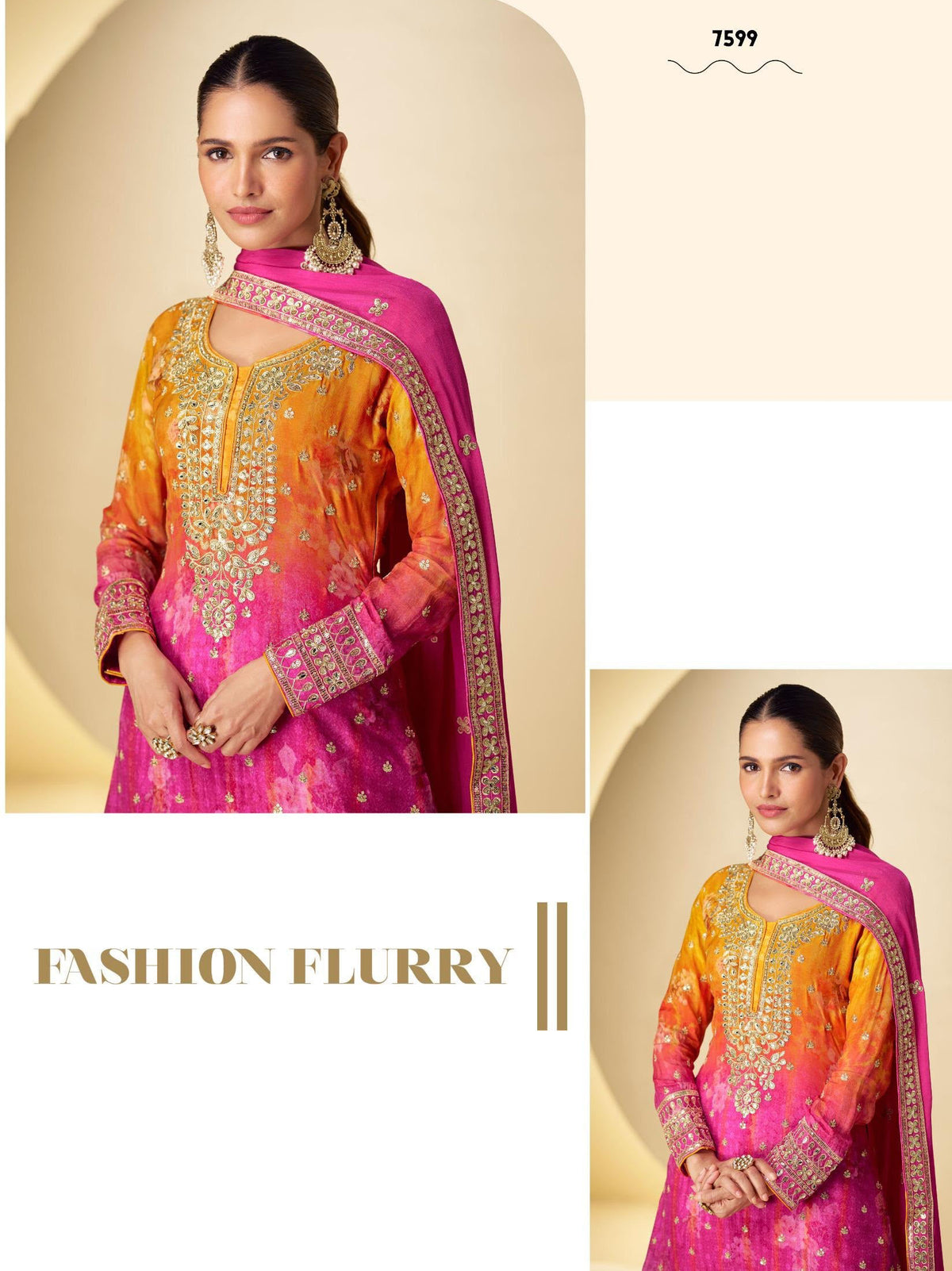 Chinon Floral Palazzo Suit with Dupatta | Size 44 Deepika's Adornments