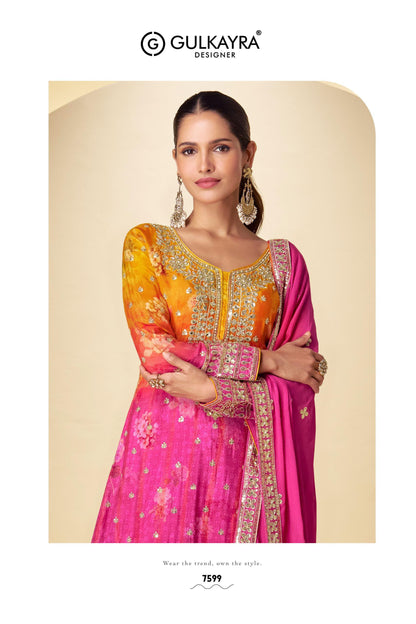 Chinon Floral Palazzo Suit with Dupatta | Size 44 Deepika's Adornments