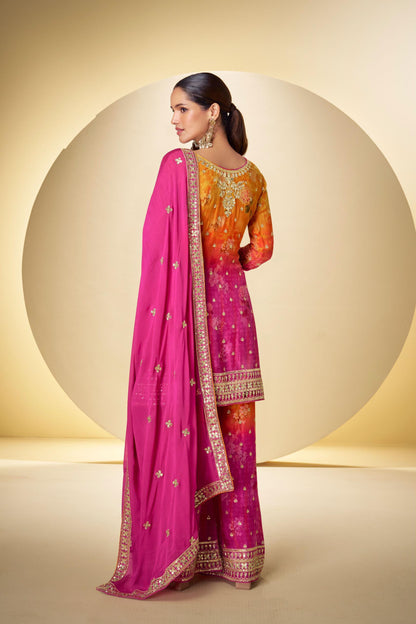 Chinon Floral Palazzo Suit with Dupatta | Size 44 Deepika's Adornments