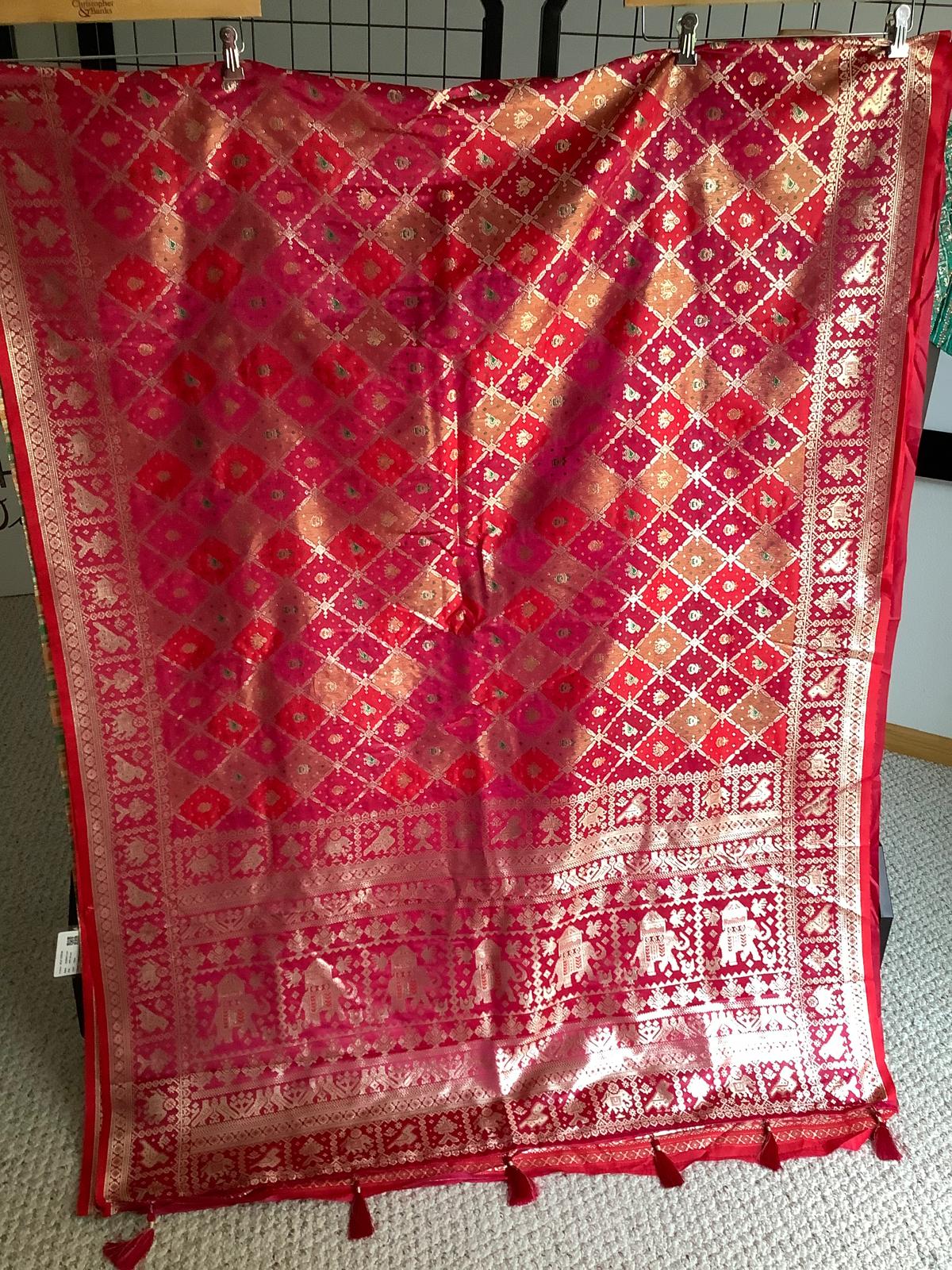 Teal Banarasi Saree with Heavy Embroidered Pink Blouse Ajmera