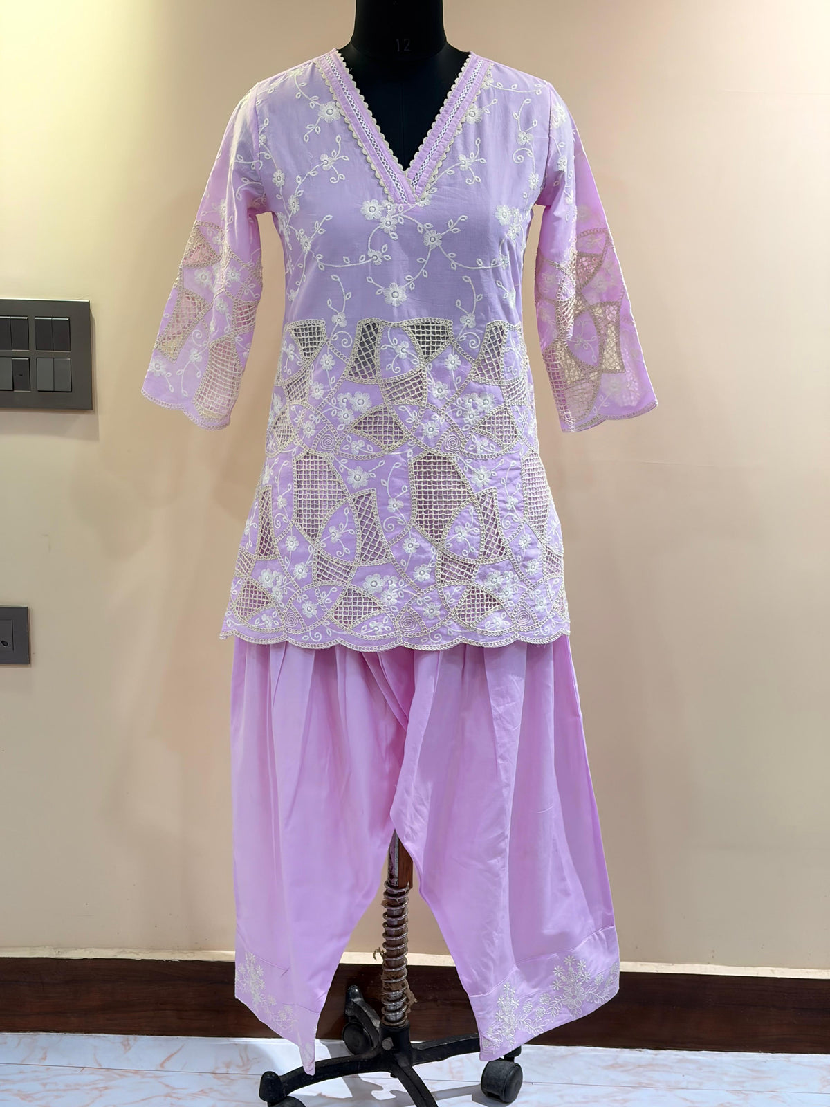 Powder Blue Chikankari Schiffli Coord Set - Kurti and Farshi Salwar (Copy) Raghvi Enterprise