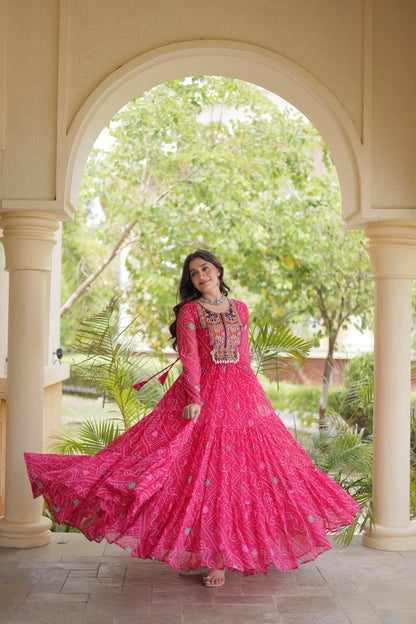 Purple embroidered Navratri gown with flared skirt in motion