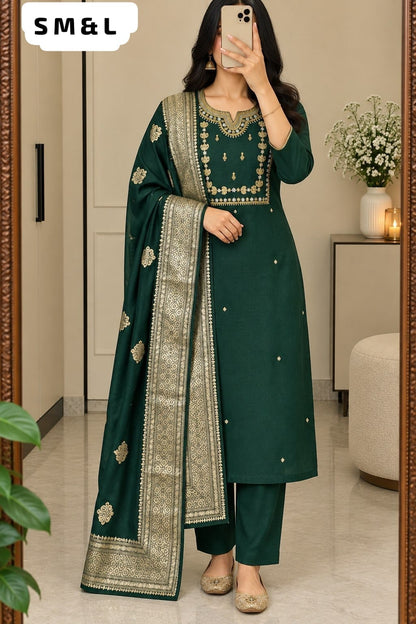 Plus Size Embellished Kurti Pant Set with Dupatta | 3XL and 6XL Rutva Fashions