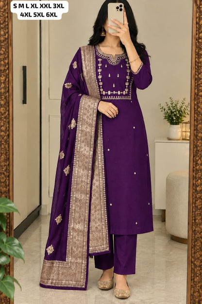 Plus Size Embellished Kurti Pant Set with Dupatta | 3XL and 6XL Rutva Fashions