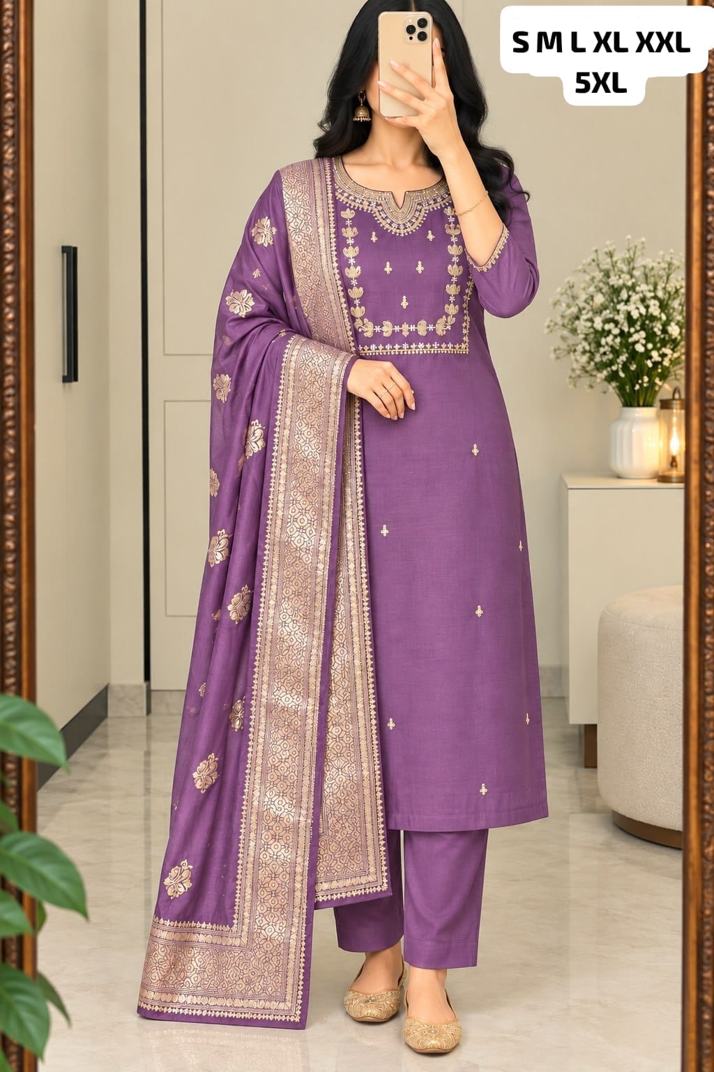 Plus Size Embellished Kurti Pant Set with Dupatta | 3XL and 6XL Rutva Fashions