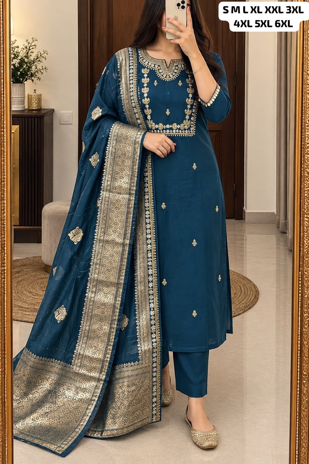 Plus Size Embellished Kurti Pant Set with Dupatta | 3XL and 6XL Rutva Fashions
