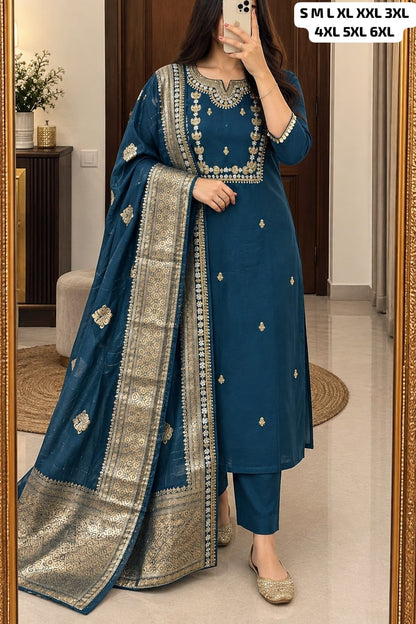 Plus Size Embellished Kurti Pant Set with Dupatta | 3XL and 6XL Rutva Fashions