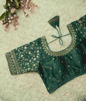 Party Wear Silk Blouse -Algae Green YNF90031DRKGRN