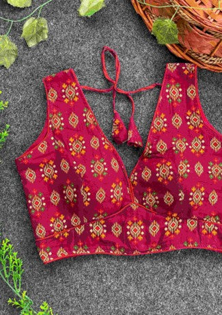 Party Wear Printed Blouse-RED YNF90036WHTGRNPNK