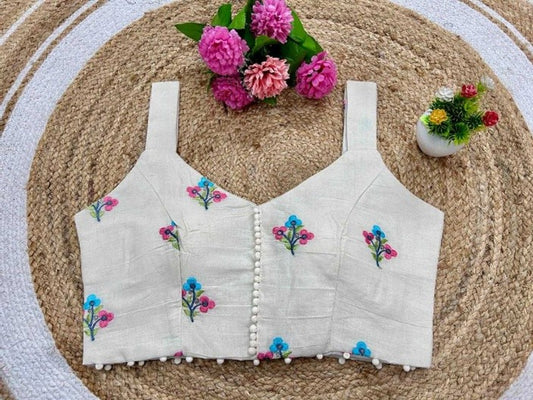 Cotton Embroidery Blouse-White YNF90042MROON
