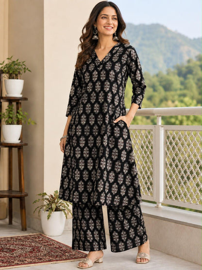 Ajrakh Print Cotton A-Line Kurta and Palazzo Set Deepika's Adornments