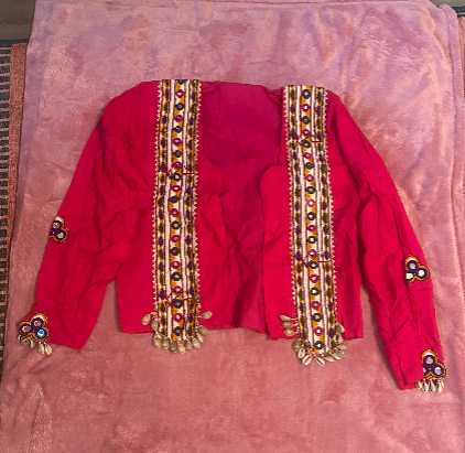 Back view of rani pink Rajudi crop blouse showing sleeveless cut and back closure