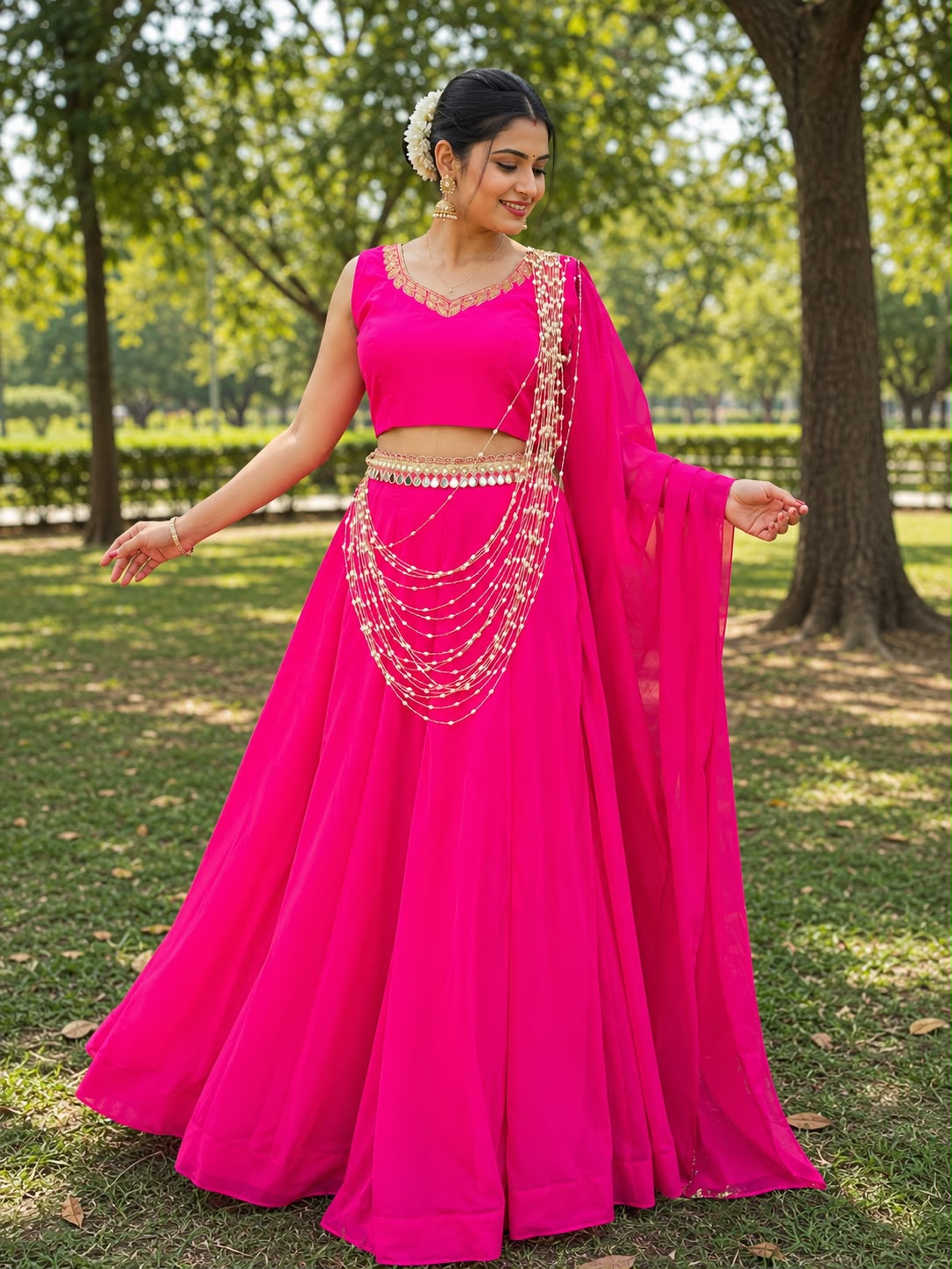 Luxury Hot Pink All-Handwork Lehenga Set – Georgette with Hand Embroidery & Net Dupatta Maha Collection