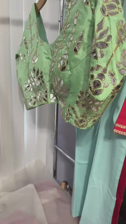 Plus Size Party Wear Blouse - Light Mint Green (Mix Cotton Silk) | Size 54