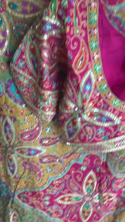 Multicolor Chinnon Silk Saree with Heavy Sequin & Zari Work | Party Wear Saree with Stitched Blouse