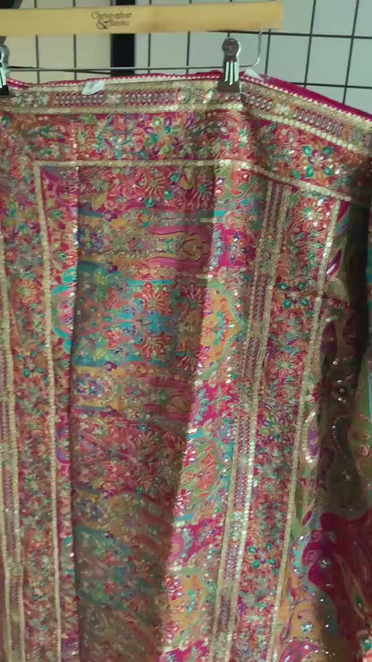 Multicolor Chinnon Silk Saree with Heavy Sequin & Zari Work | Party Wear Saree with Stitched Blouse