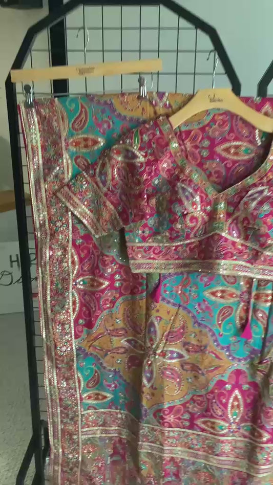 Multicolor Chinnon Silk Saree with Heavy Sequin & Zari Work | Party Wear Saree with Stitched Blouse