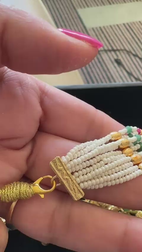 Video of Kundan Choker Set - Multi-Color with Ruby Emerald and White Pearls for Indian Bridal Weddings