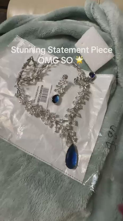 Trendy Yet Traditional Statement Necklace Set | 24ct Rhodium Plated Indian Jewelry