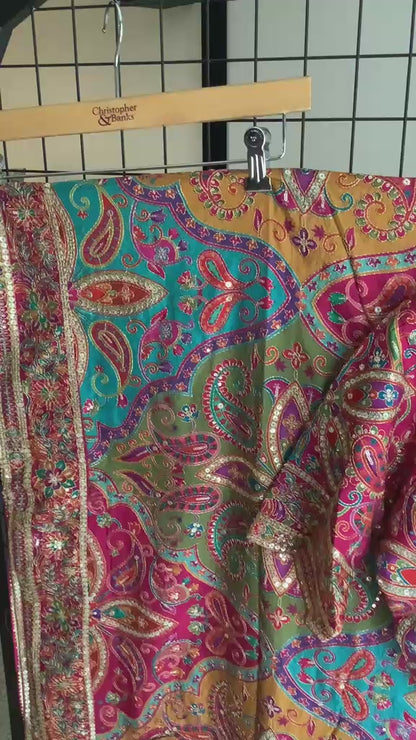 Multicolor Chinnon Silk Saree with Heavy Sequin & Zari Work | Party Wear Saree with Stitched Blouse