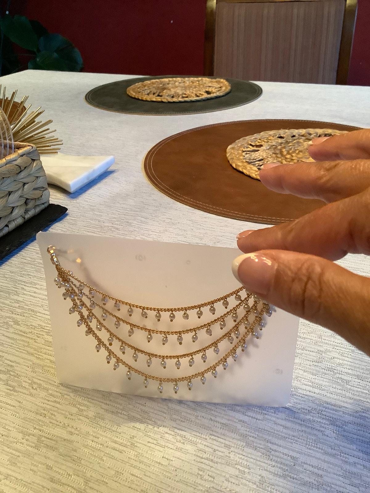 Gold Multi-Layer Pearl Shahara - Bridal Hair Chain Accessory for Earrings Deepika's Adornments