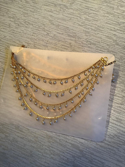4-Layer Gold Crystal Pearl Drop Shahara - Bridal Hair Chain Accessory for Earrings Deepika's Adornments