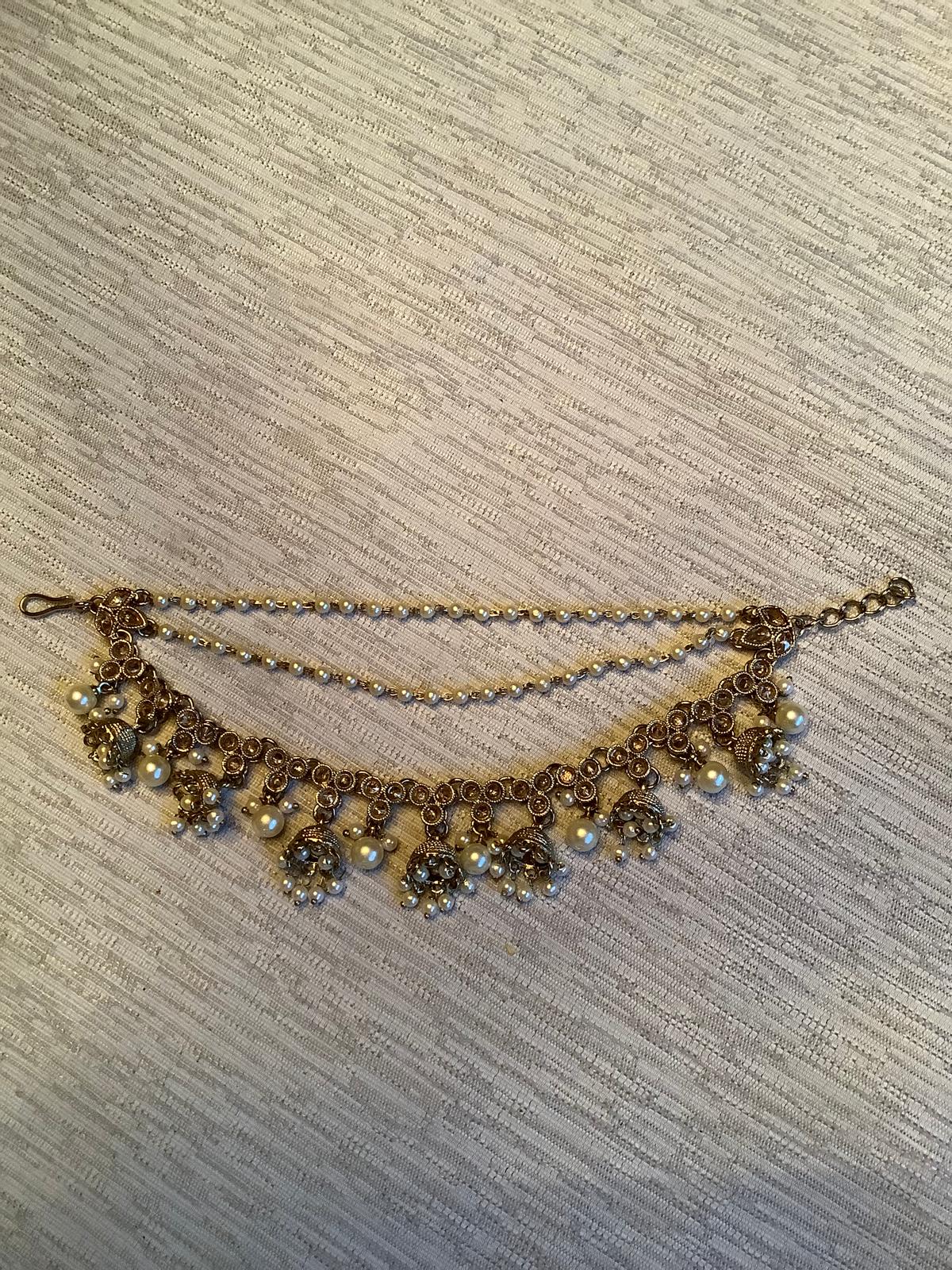 Gold Multi-Layer Pearl Shahara - Bridal Hair Chain Accessory for Earrings Deepika's Adornments