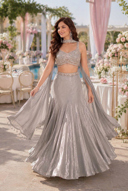 Shimmer Silk Lengha Deepika's Adornments